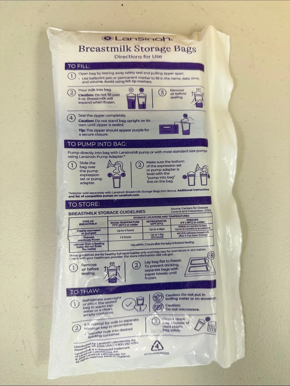 Lansinoh White Breastmilk Storage Bags with Instruction Labels new